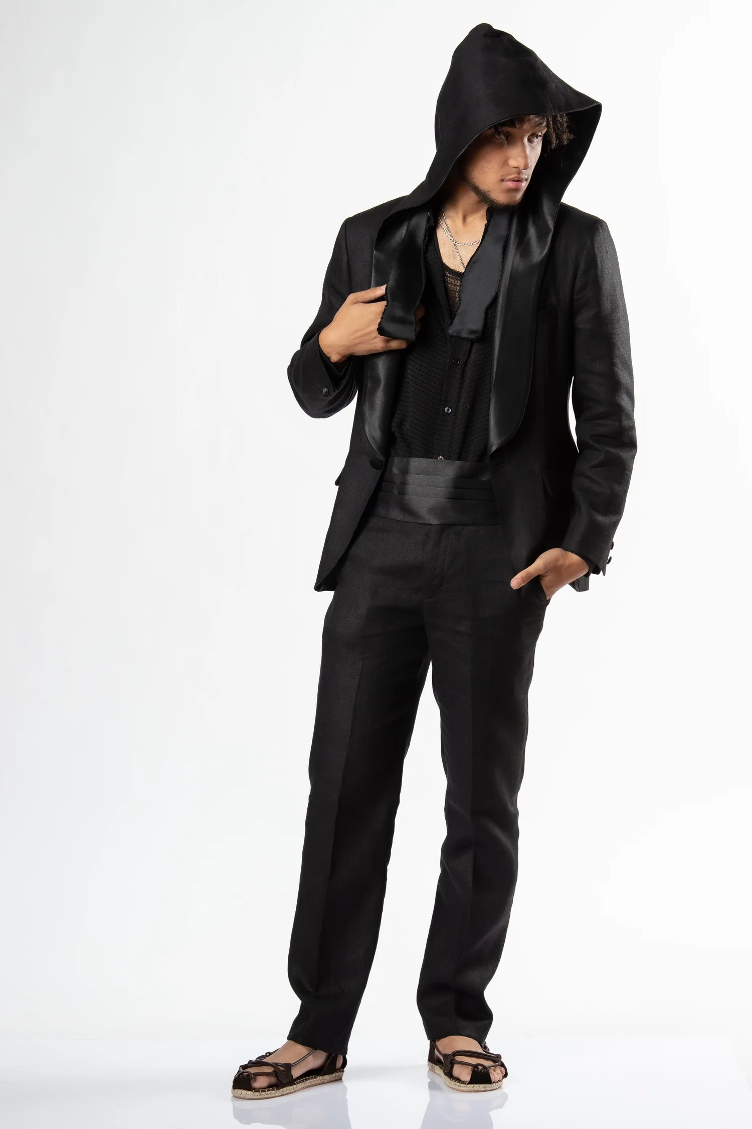 Black Watson Tux Linen Hoodie