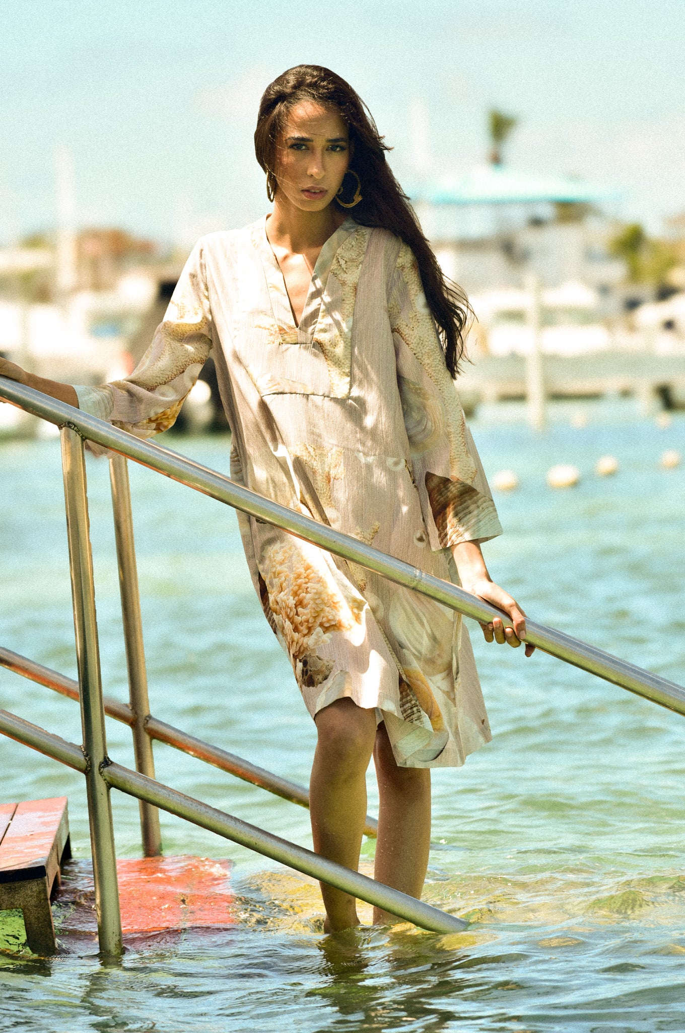 Taupe Coral Dress in Silk Cotton