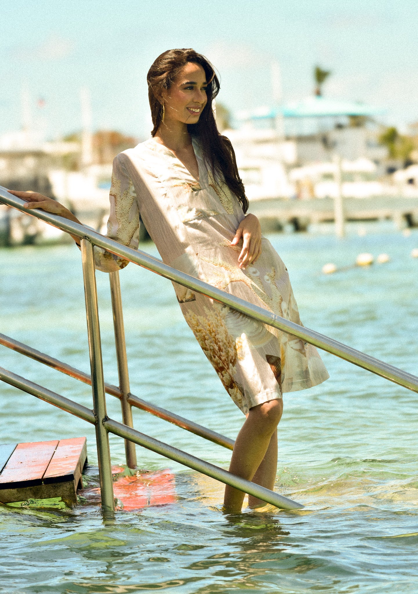 Taupe Coral Dress in Silk Cotton