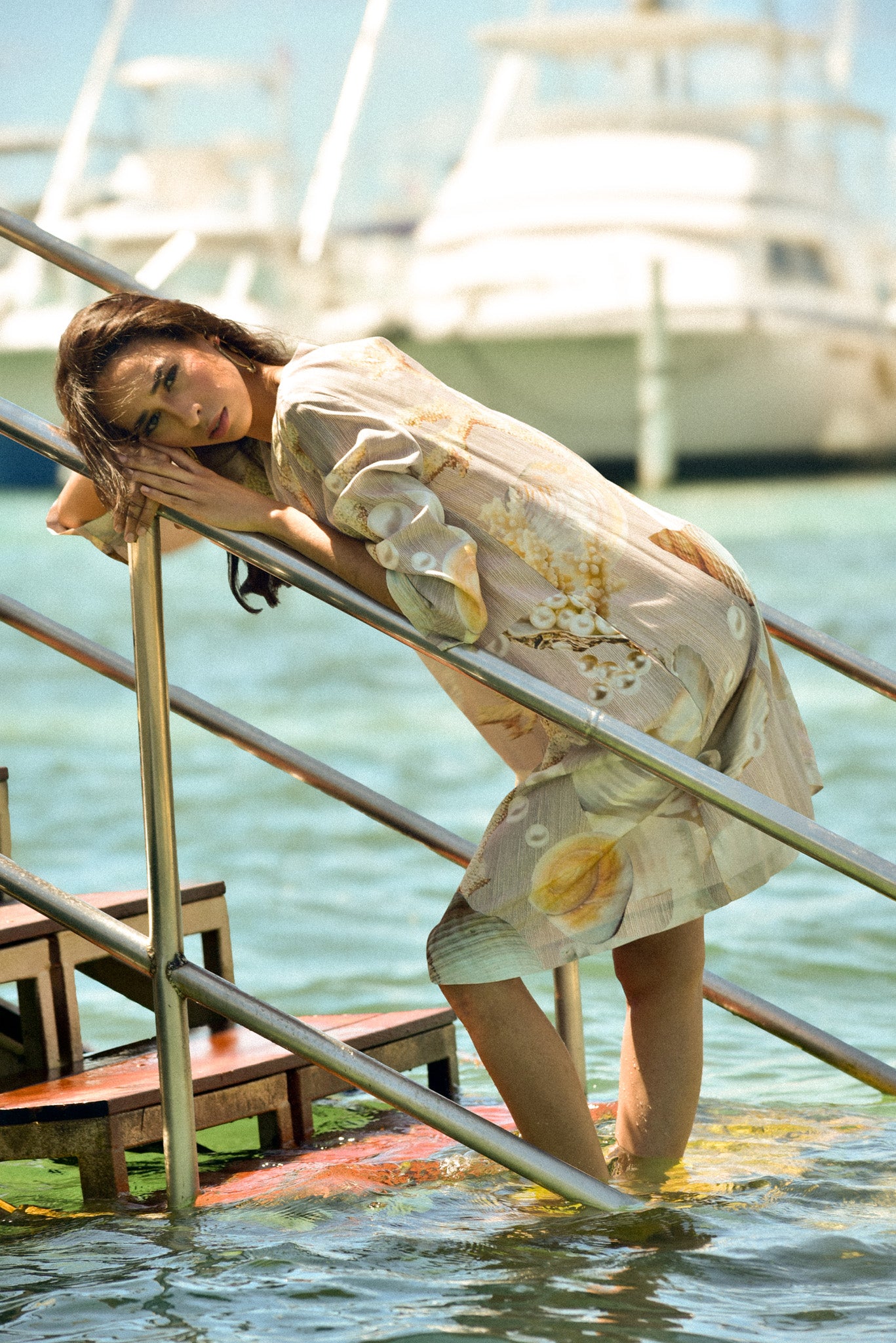 Taupe Coral Dress in Silk Cotton