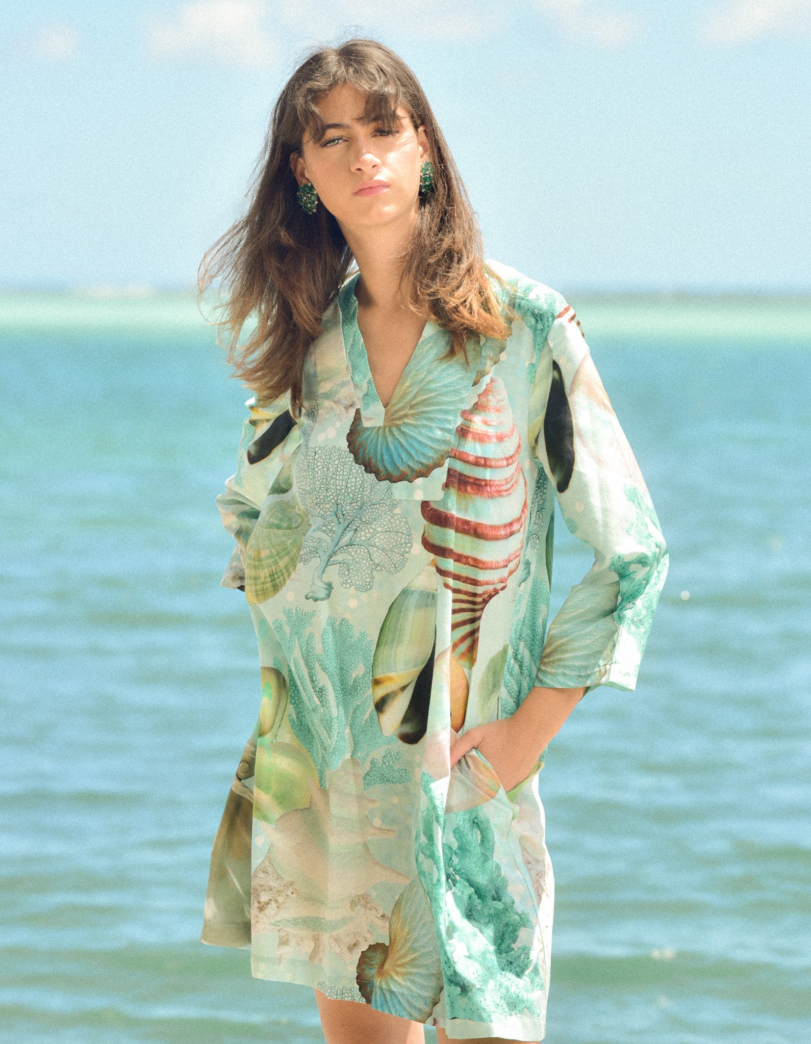 Short Silk Cotton Seafoam Caftan