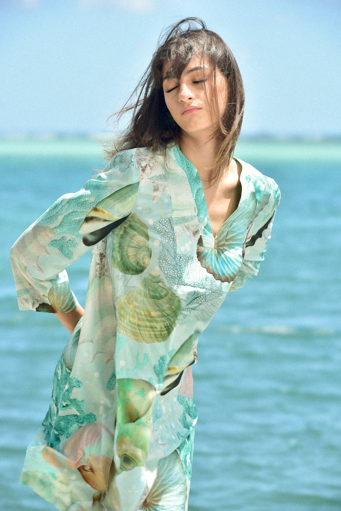 Short Silk Cotton Seafoam Caftan