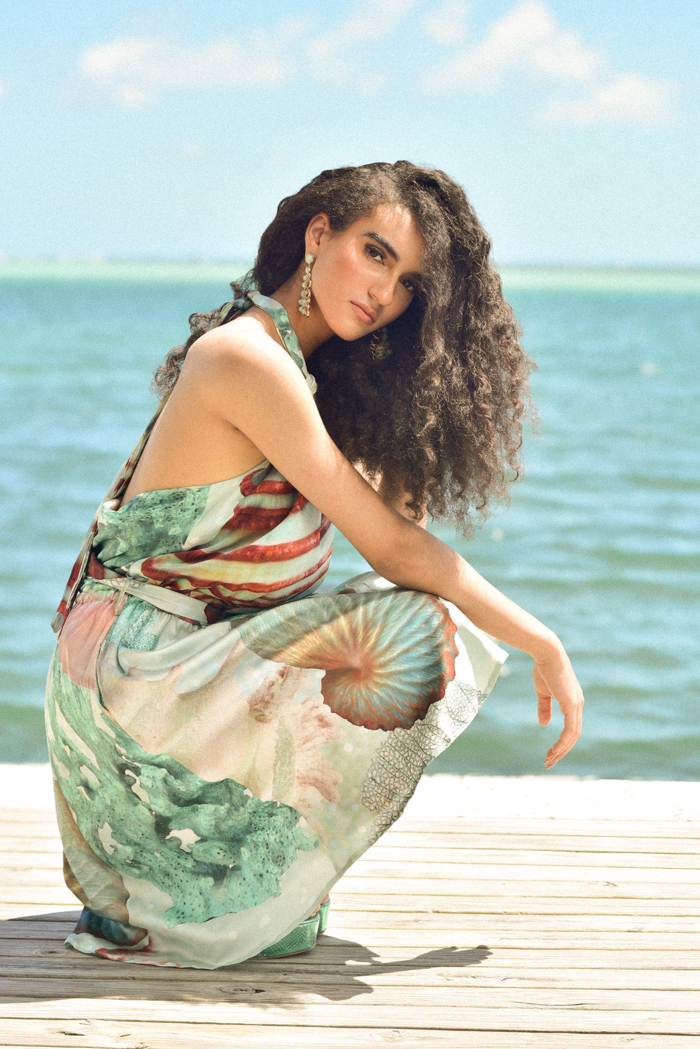 Silk Halter Seafoam Coral Dress