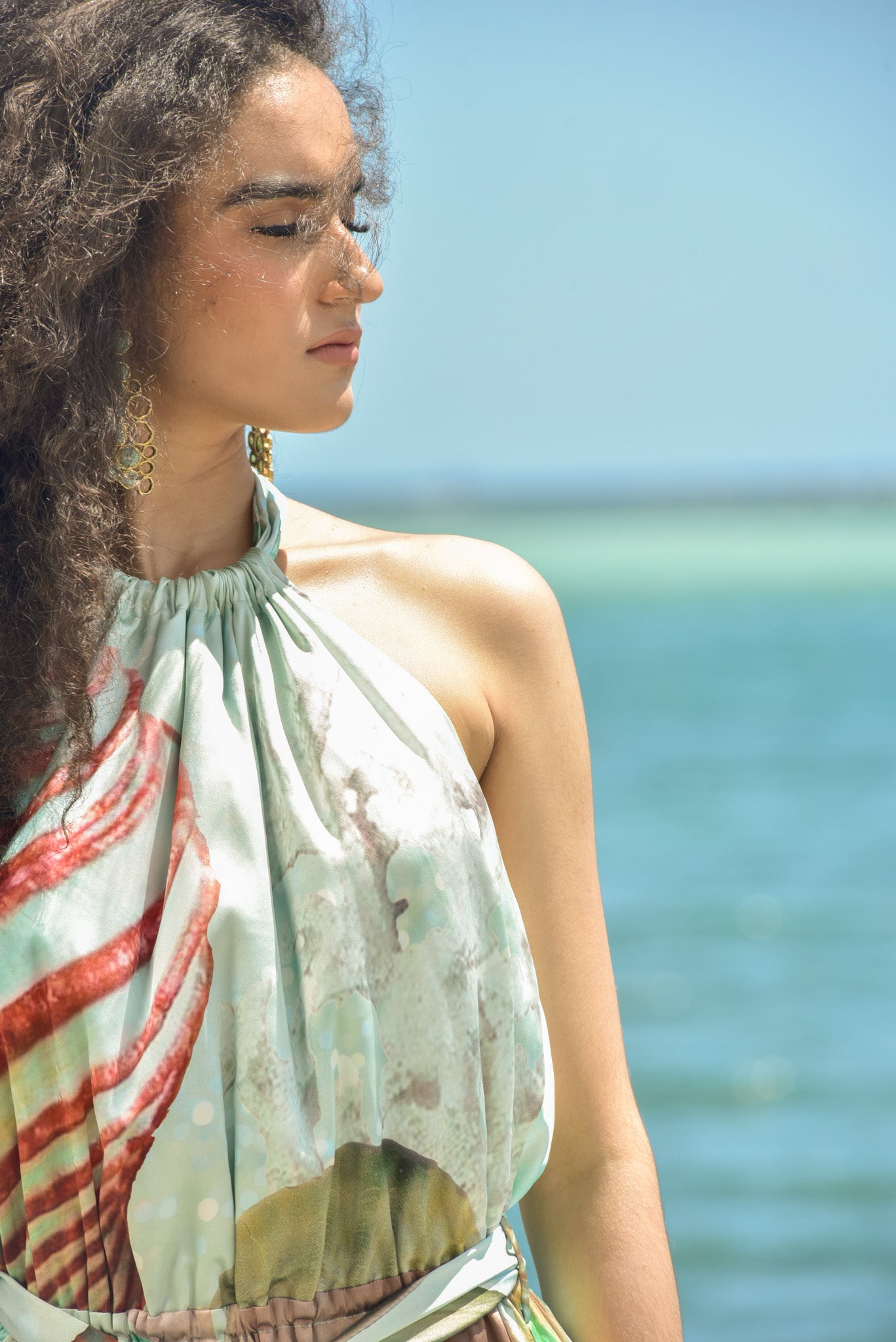 Silk Halter Seafoam Coral Dress