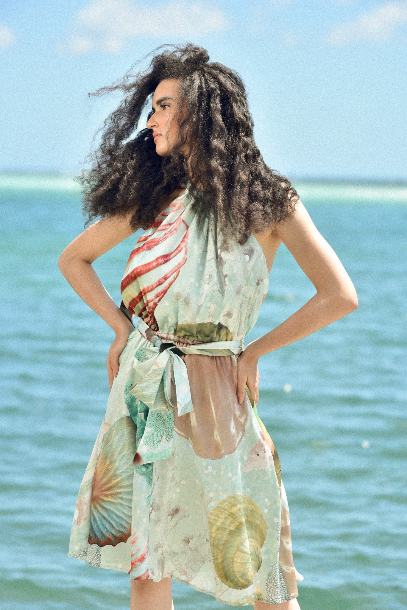 Silk Halter Seafoam Coral Dress