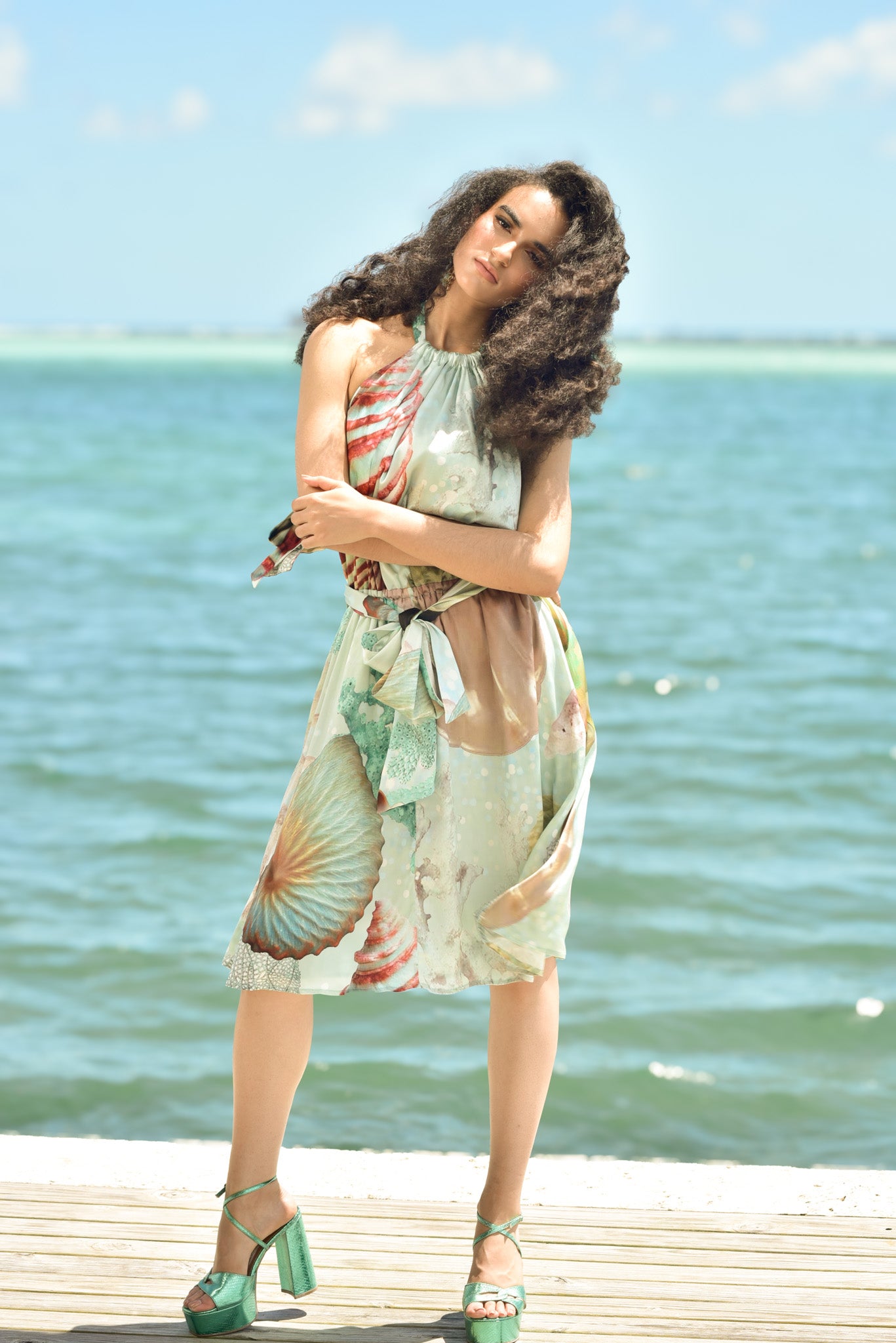 Silk Halter Seafoam Coral Dress