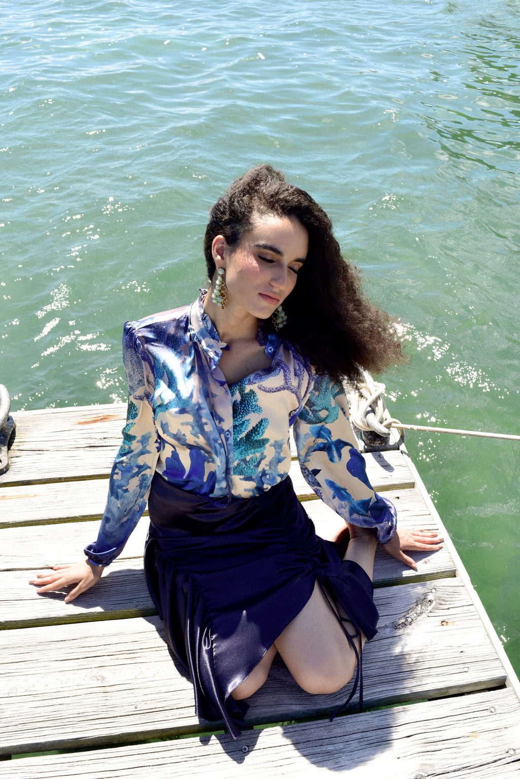 Blue Coral Silk Tie Blouse by hols.e