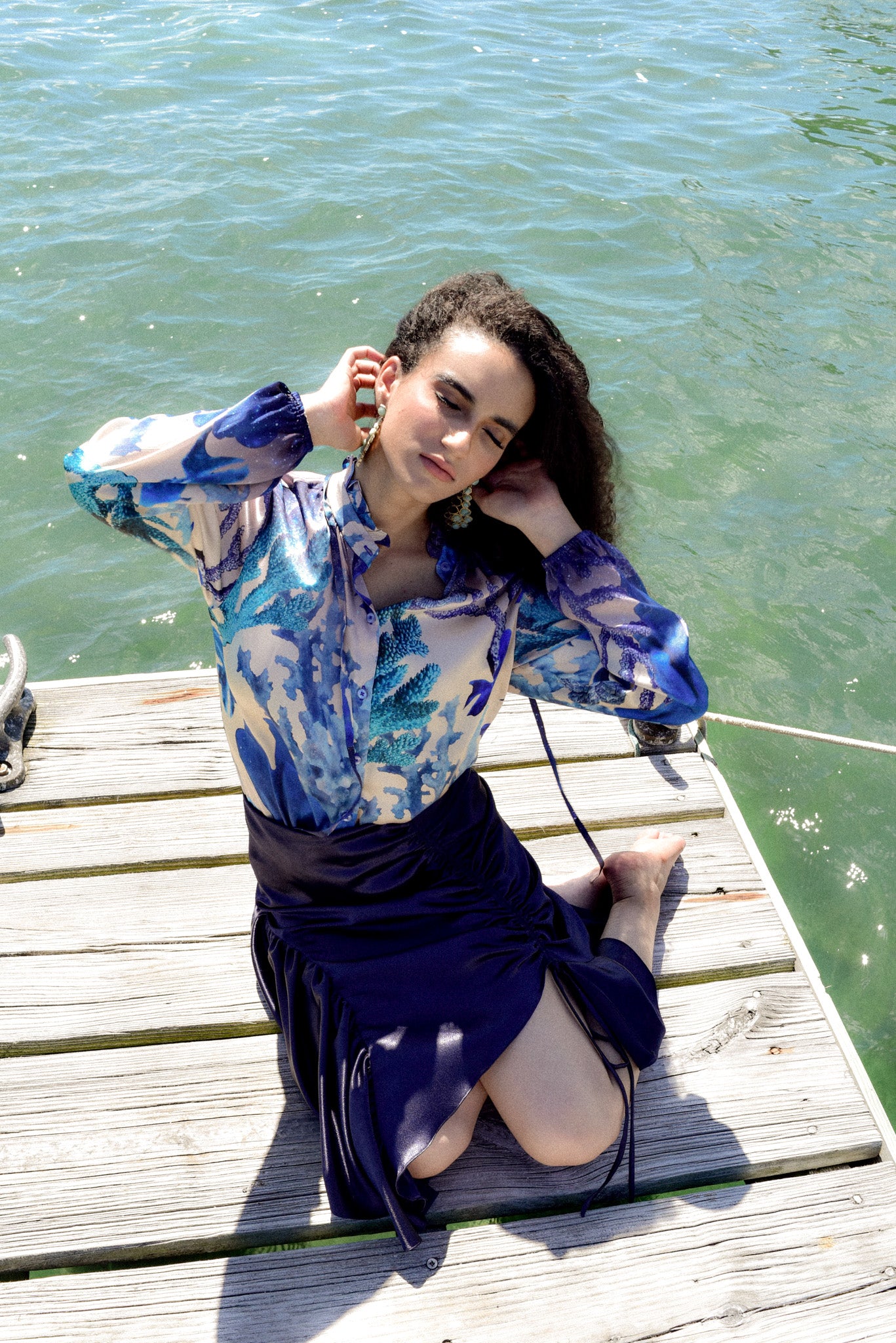 Blue Coral Silk Tie Blouse by hols.e