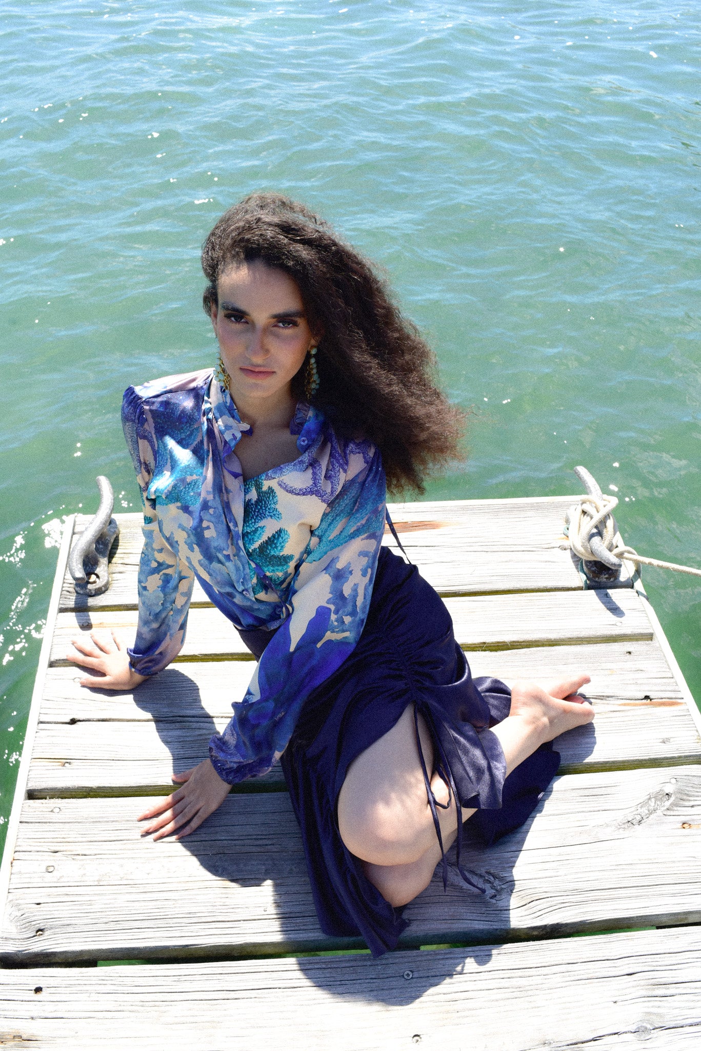 Blue Coral Silk Tie Blouse by hols.e