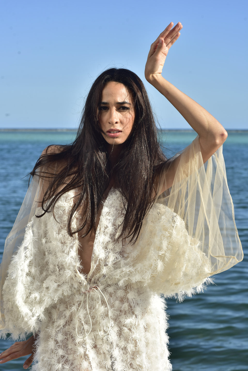 White Short Feather Caftan