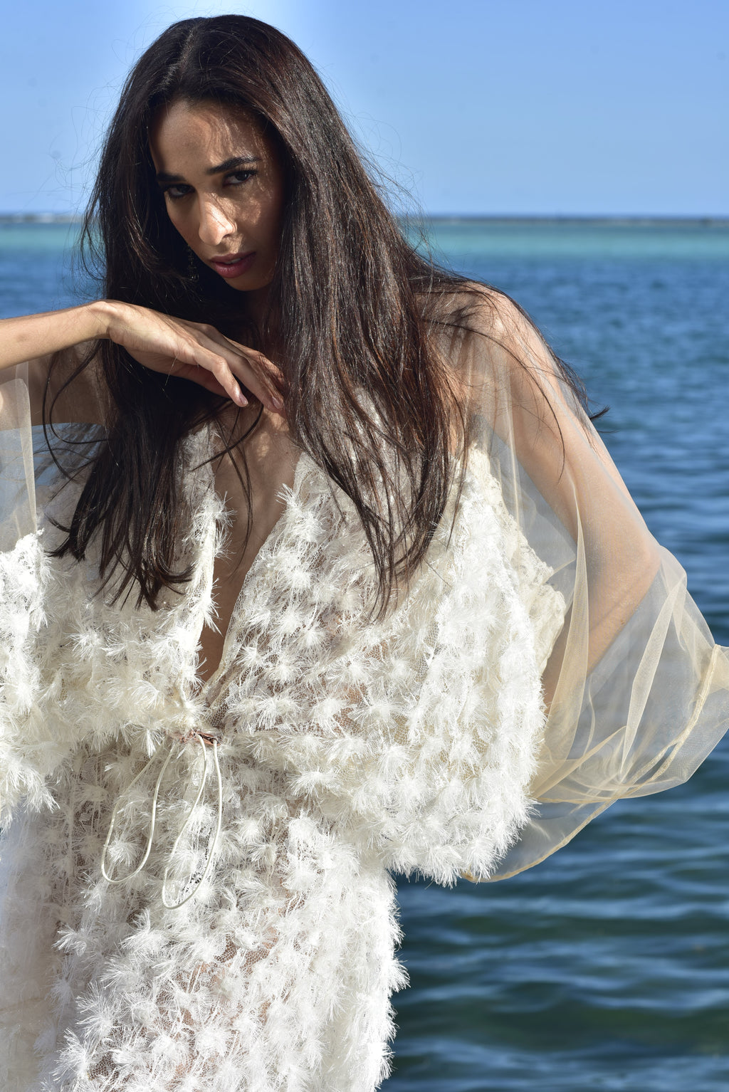 White Short Feather Caftan