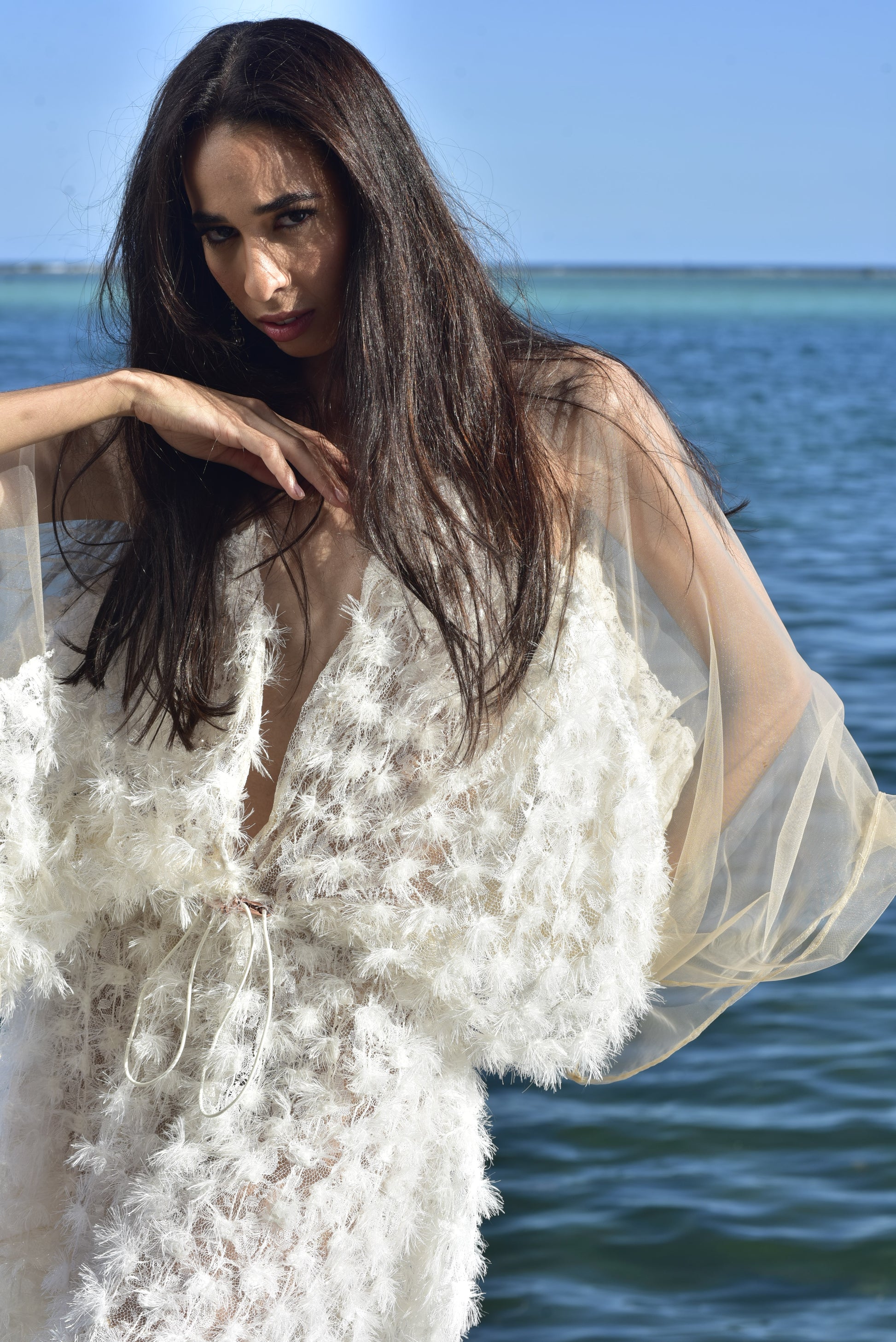 White Short Feather Caftan