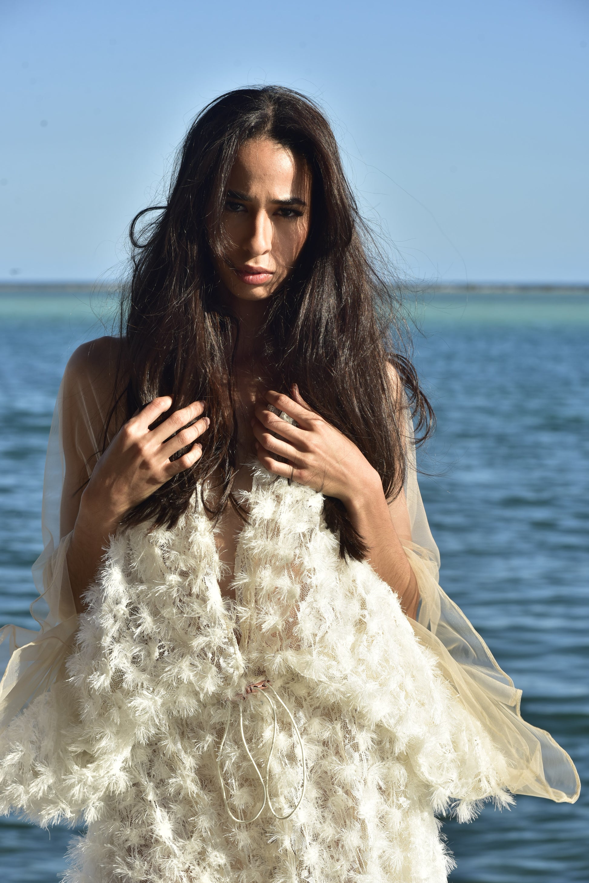 White Short Feather Caftan