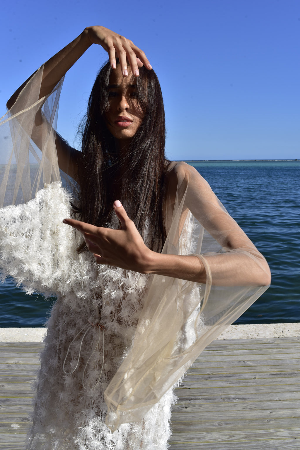 White Short Feather Caftan