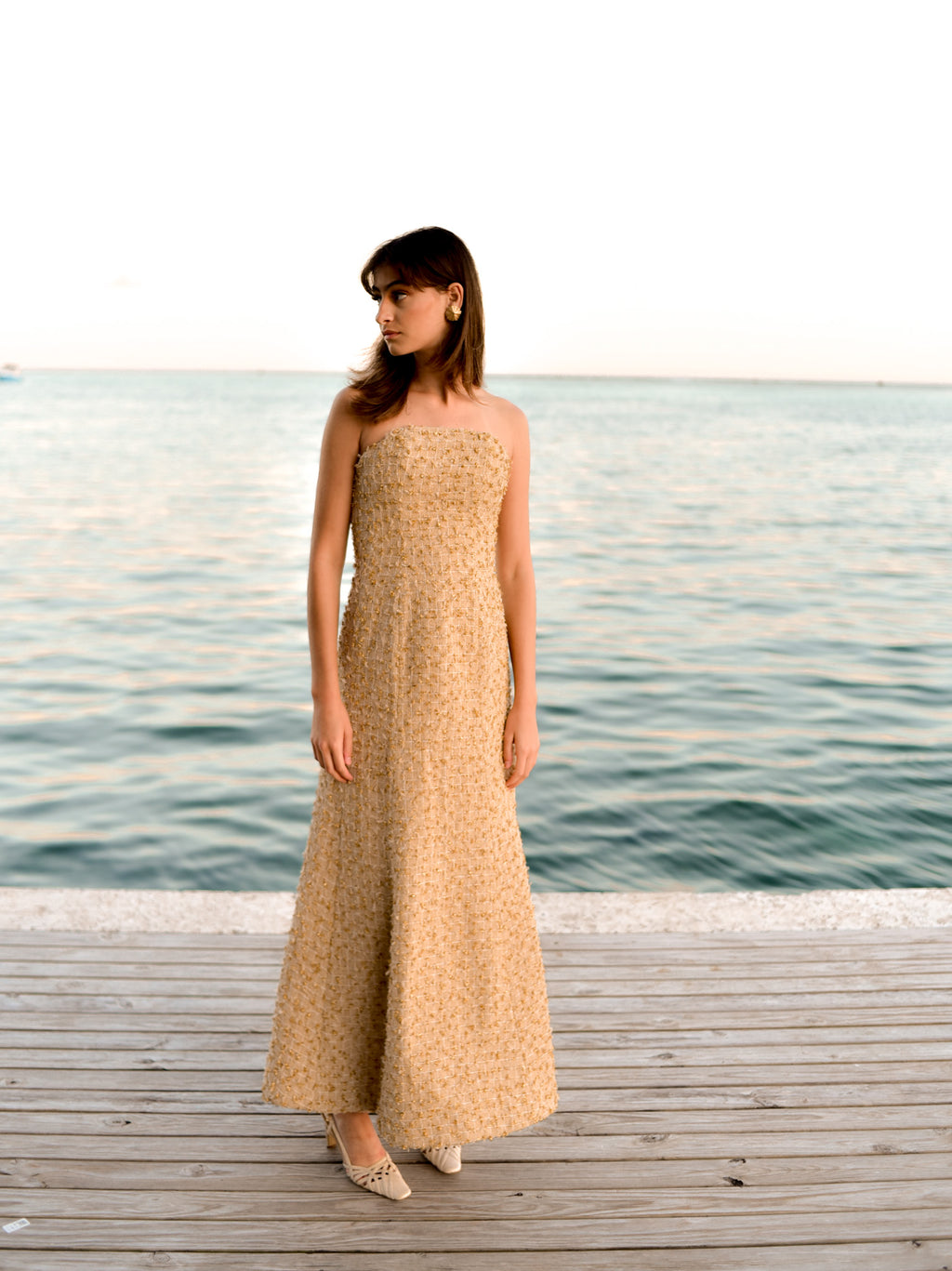Golden Tweed Strapless Dress by hols.e