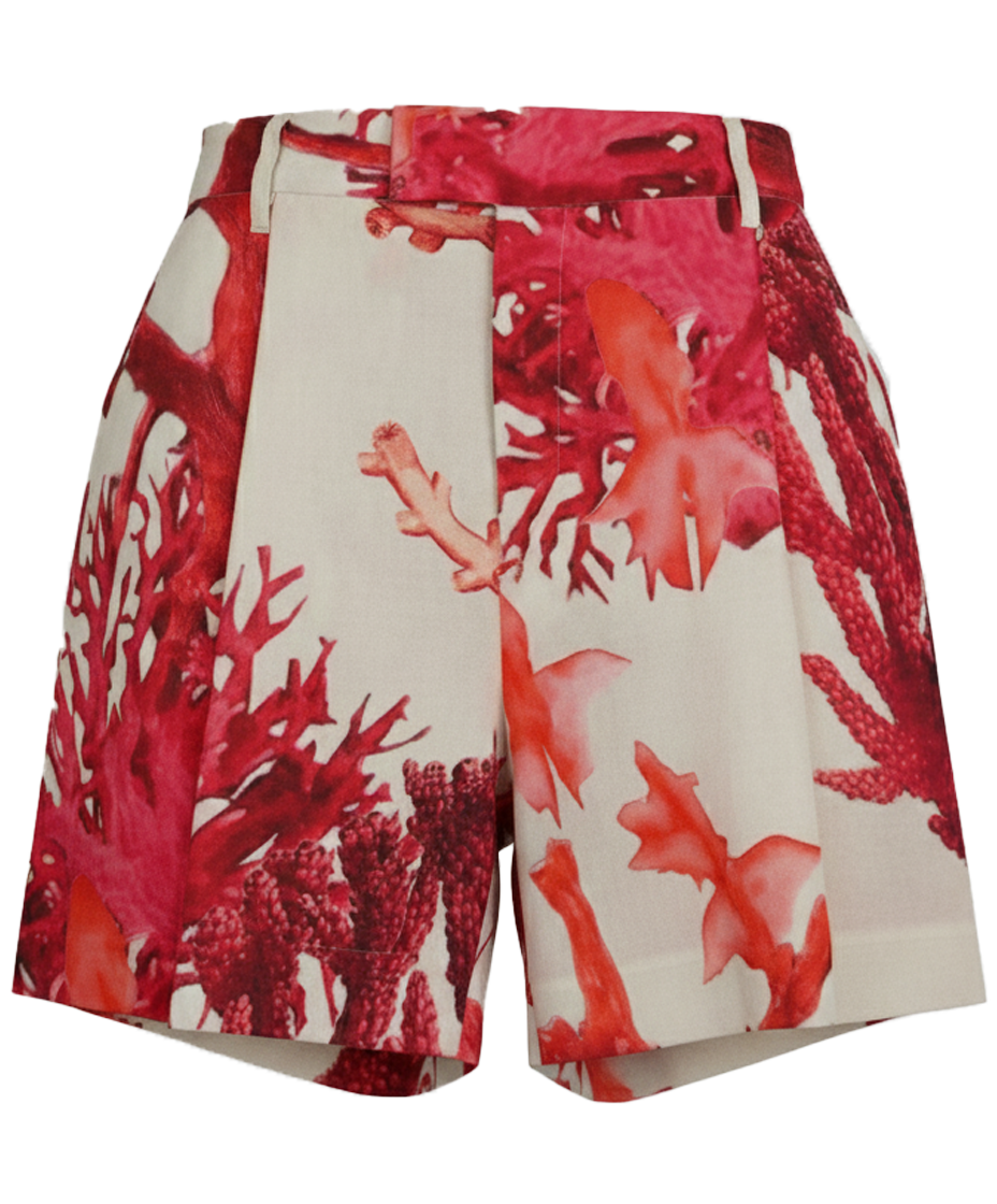 Red Coral Pleated Shorts