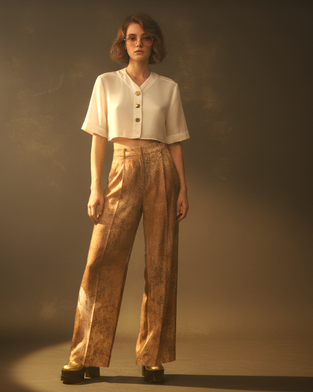 Golden Palm Pleated Pants