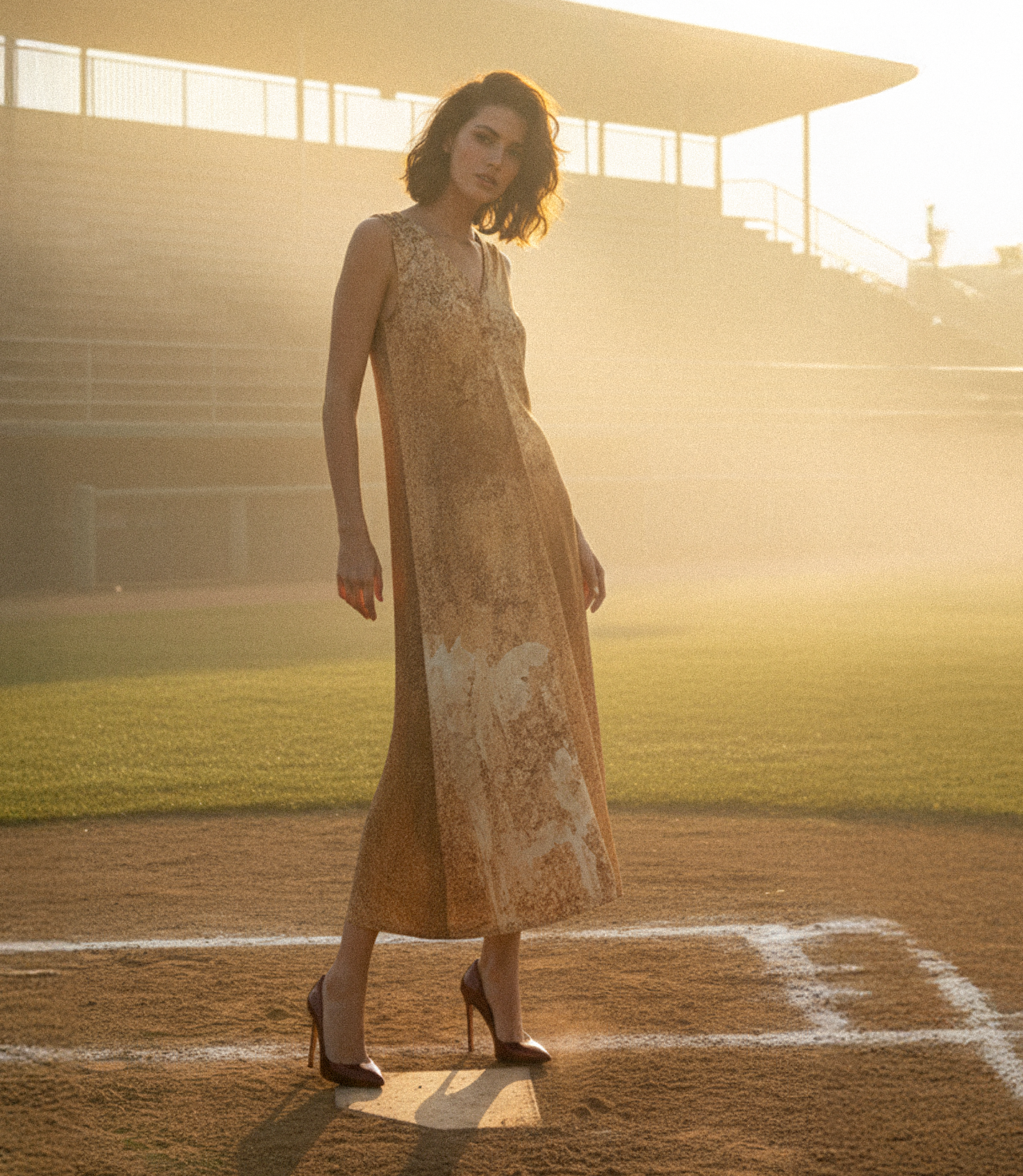 Gold Palm Sleeveless Silk Charmeuse Dress