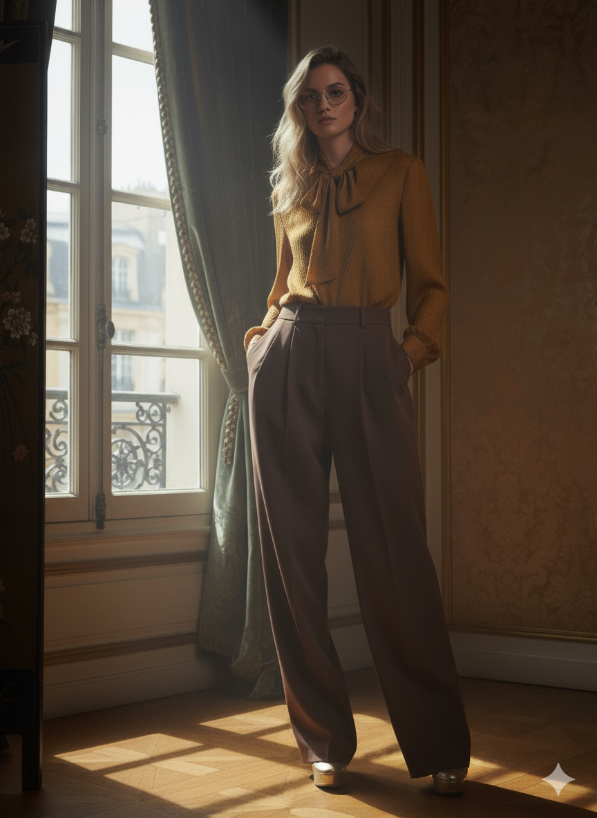 Chartreuse Lurex Chiffon Button Down Shirt