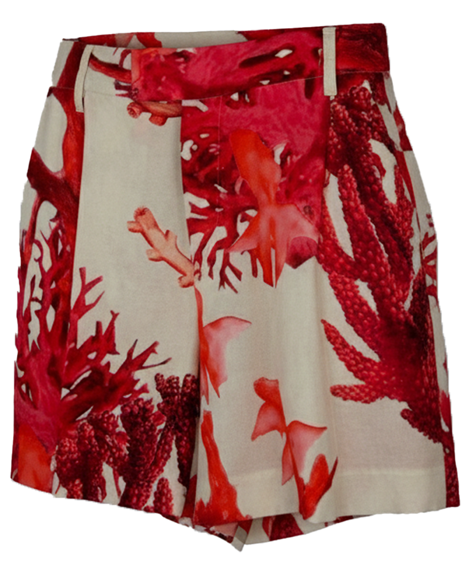 Red Coral Pleated Shorts