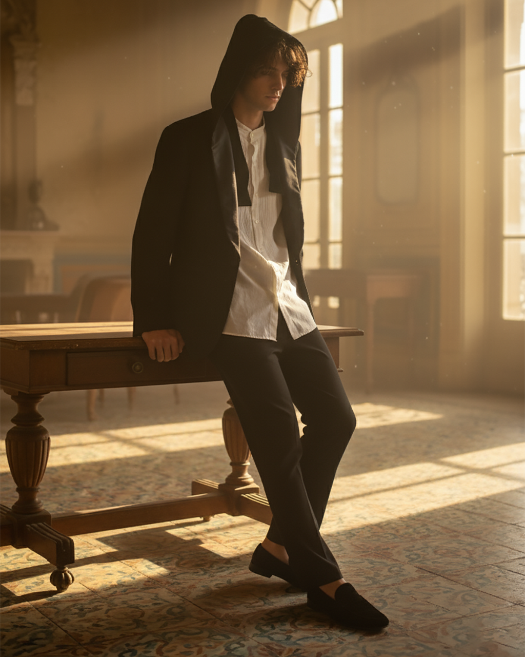 Black Watson Tux Linen Hoodie