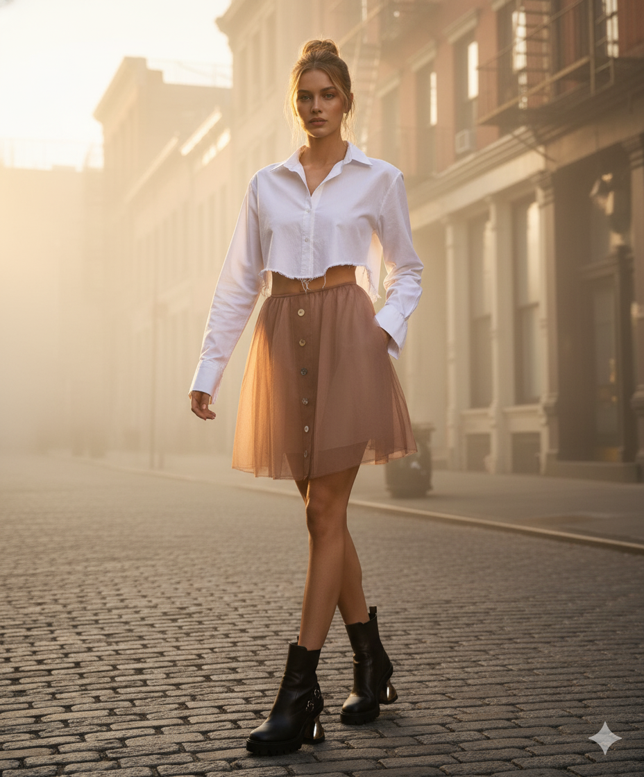 Silk Tulle Nude Skirt