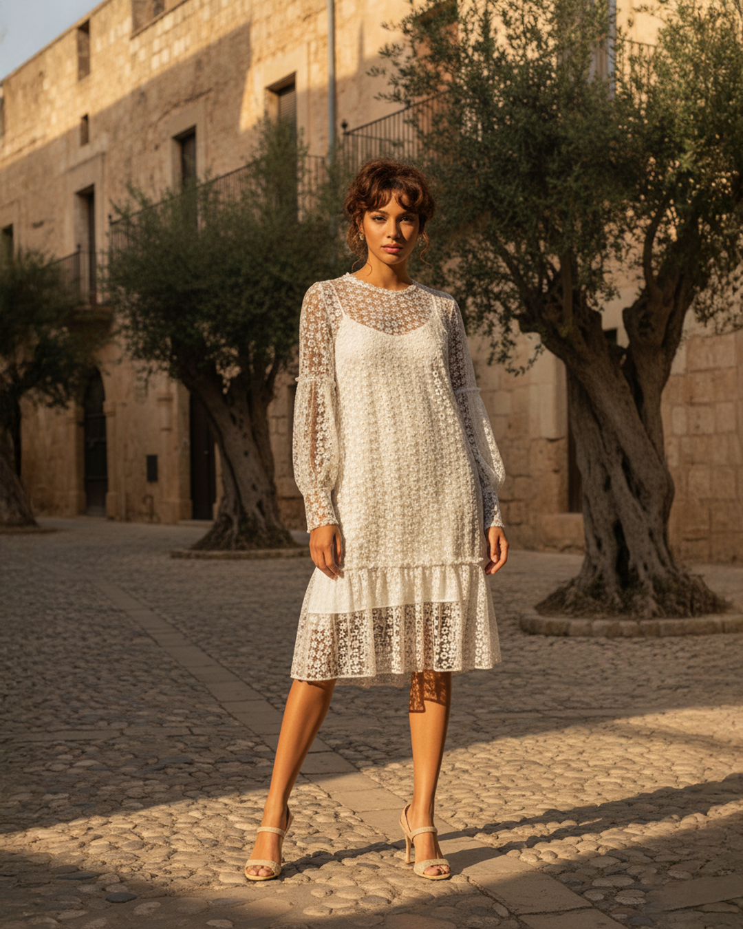 White Flower Embroidery Dress