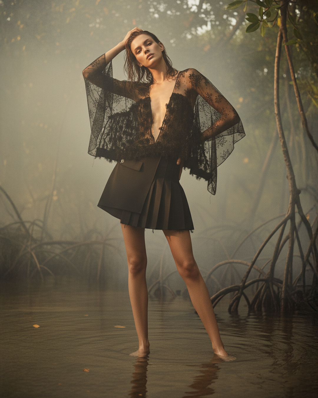 Black Feather Caftan Top