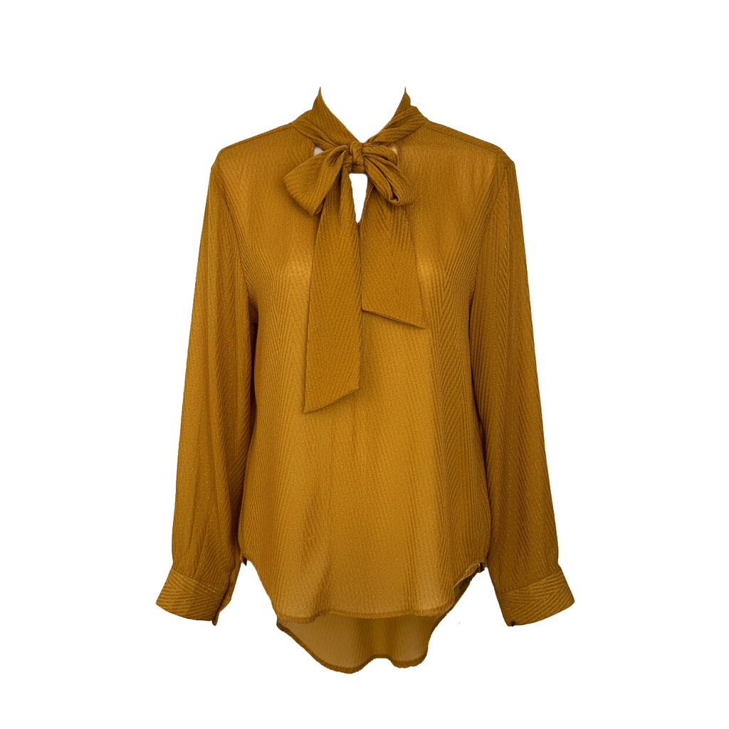Chartreuse Lurex Chiffon Button Down Shirt