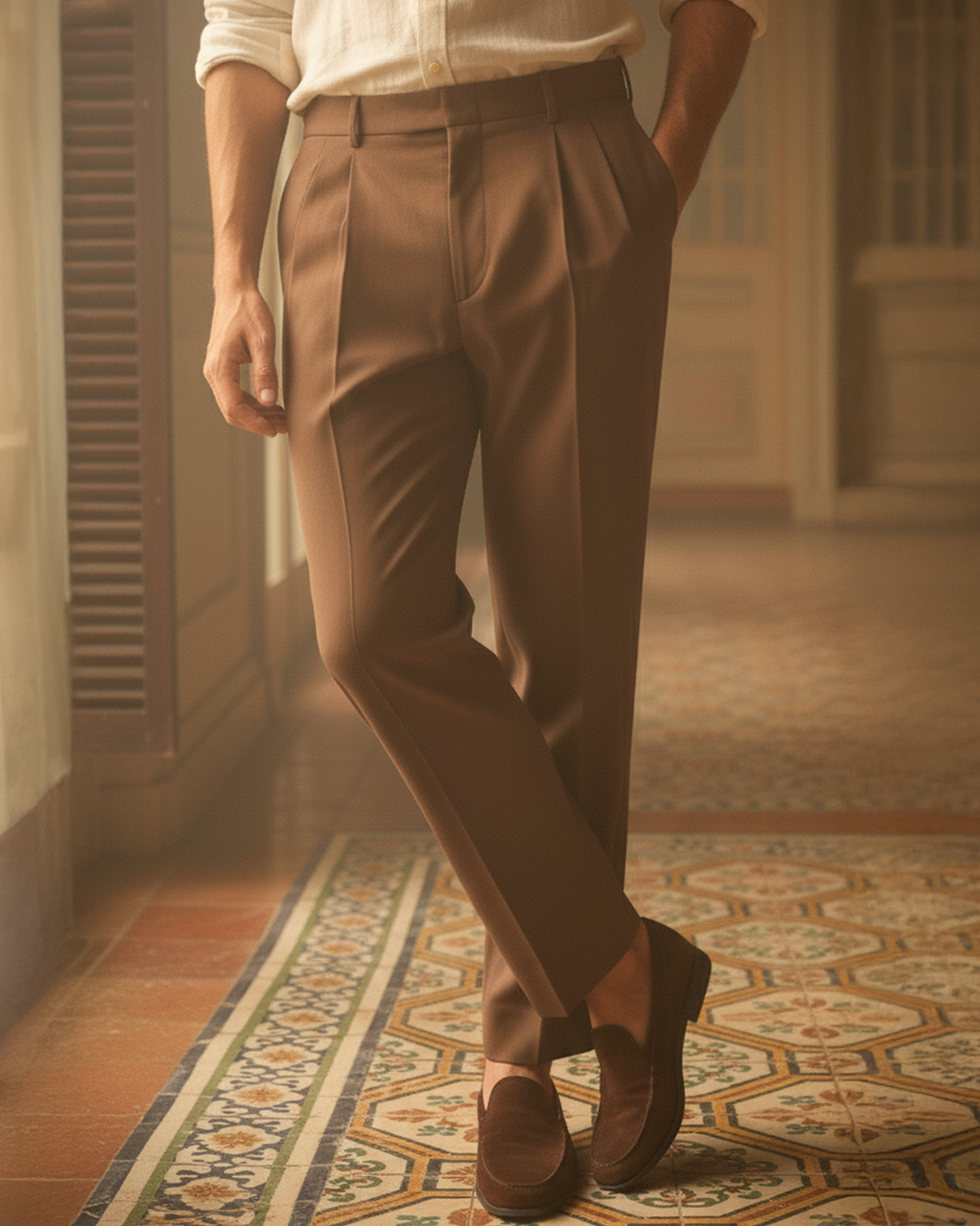 Brown Pleated Pants