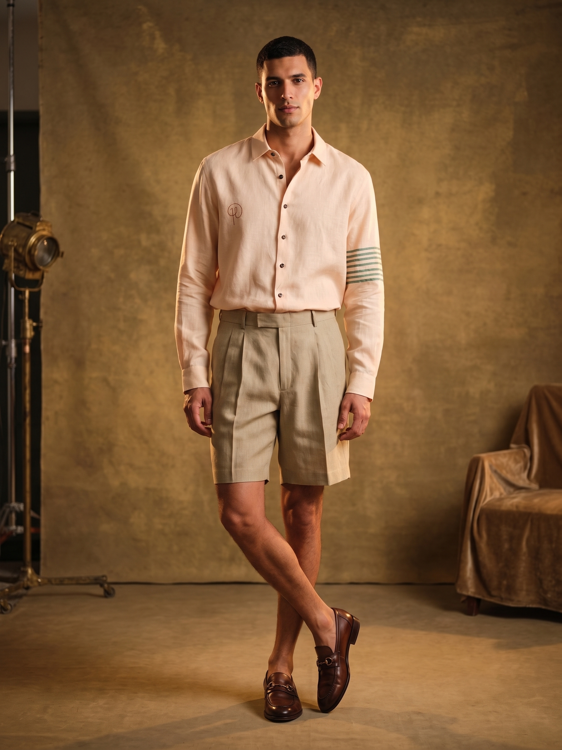 Light Olive Green Pleated Shorts by hols.e