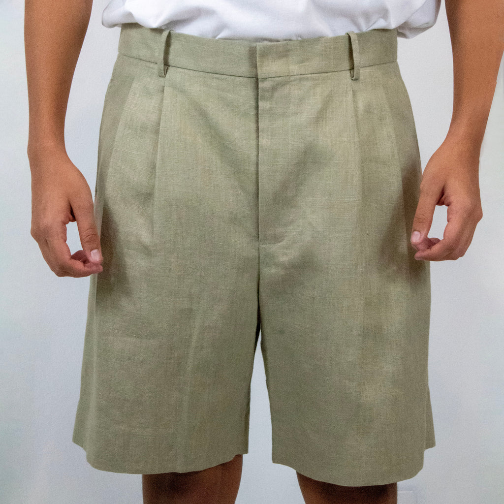 Dry Olive Linen Shorts