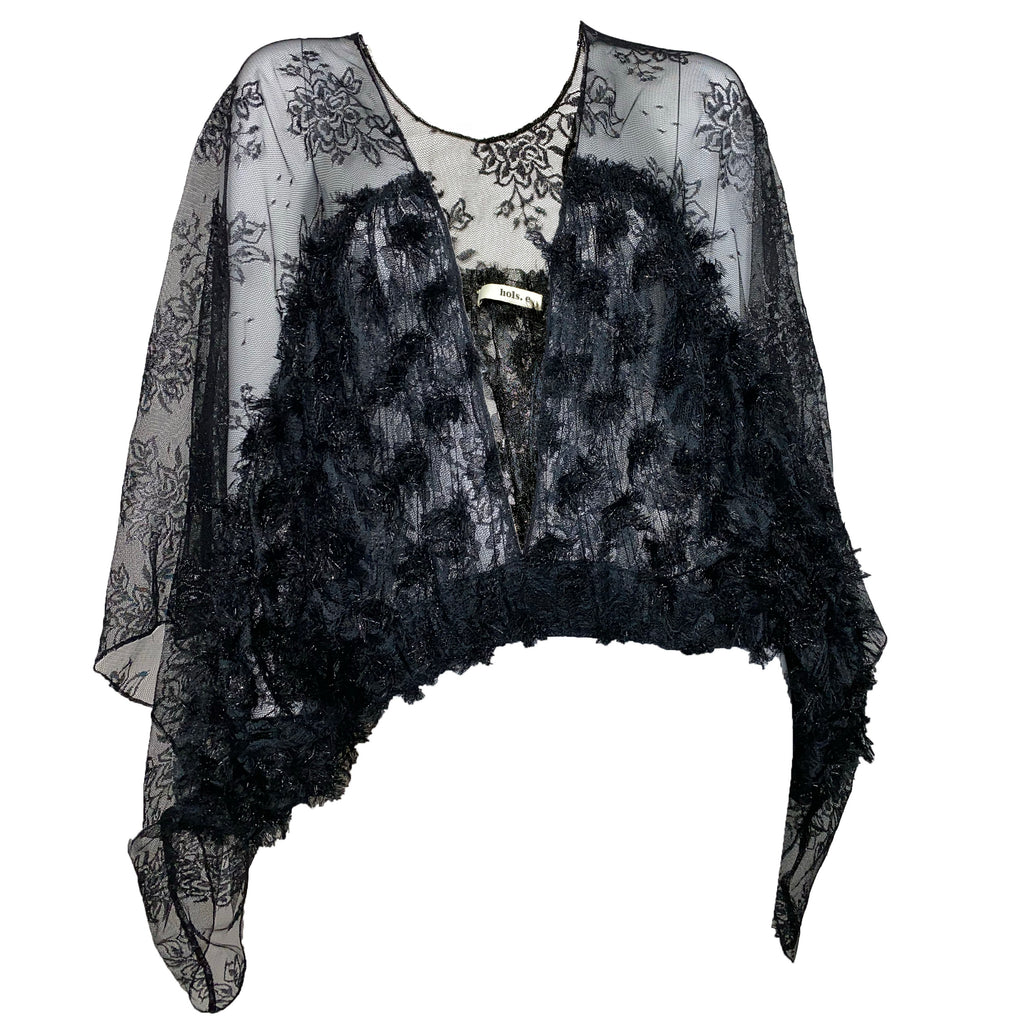 Black Feather Caftan Top