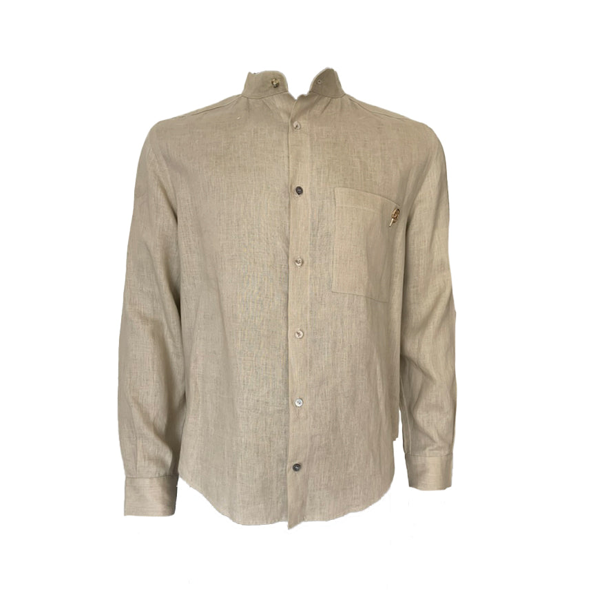 Beige Mandarin Collar Shirt