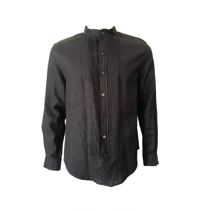 Mandarin Black Linen Shirt